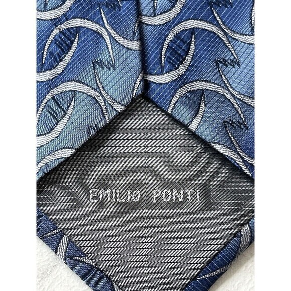 Vintage Emilio Ponti Hand Made Silk Necktie Men's Blue 70s Theme Classic 58" - Picture 2 of 5